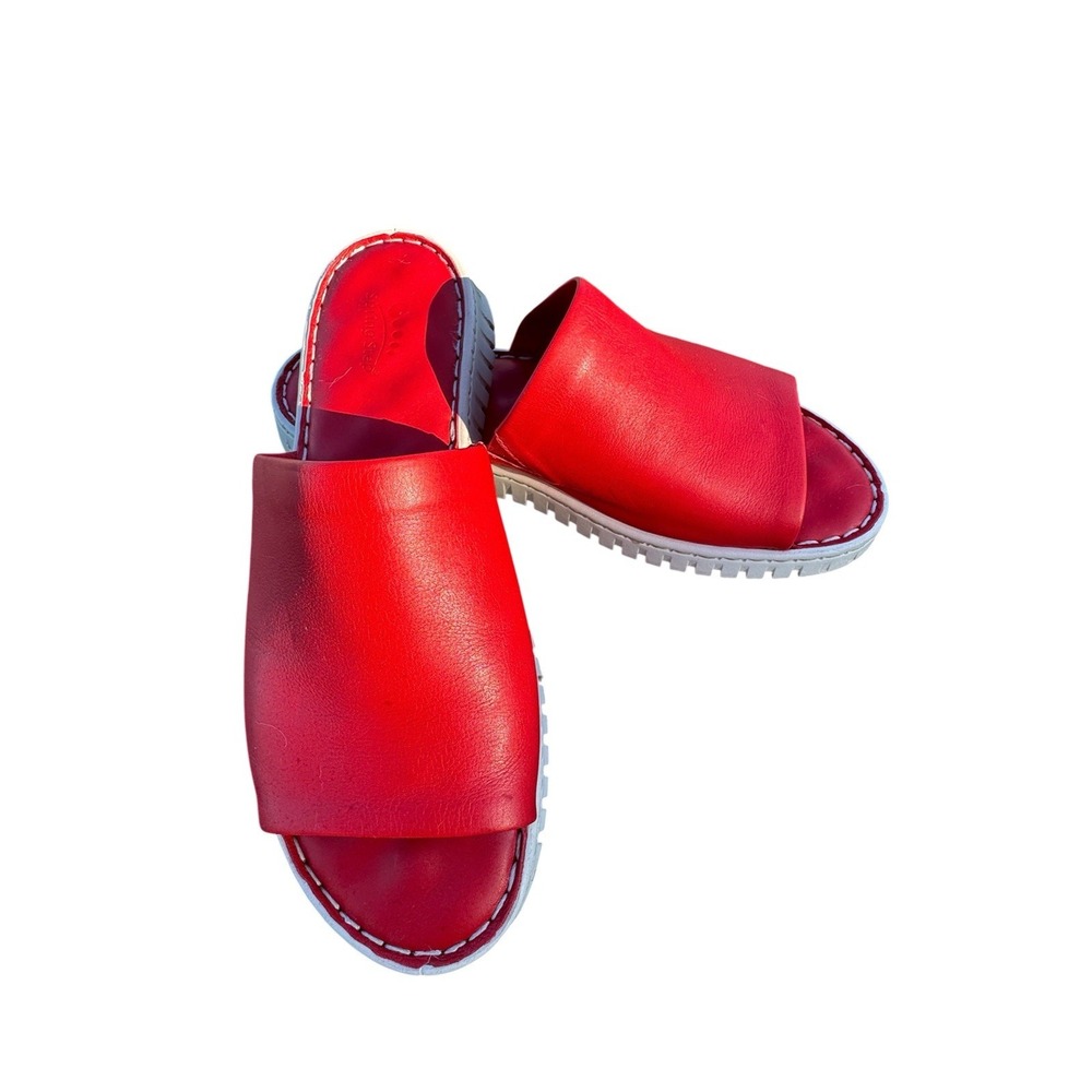Spring Step Womens 41 US 9.5-10 Red Leather Slide Sandals Comfort Slip On